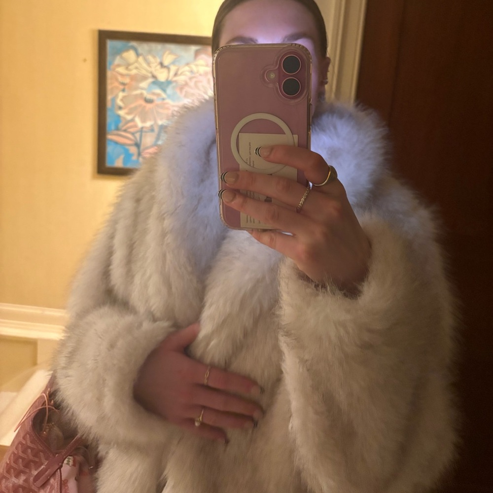 Luxurious White Faux Fur Coat